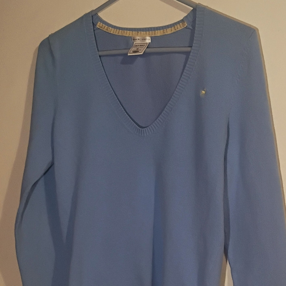 Women's Old Navy Perfect Fit STRETCH Blue V-Neck Sweater Size Medium